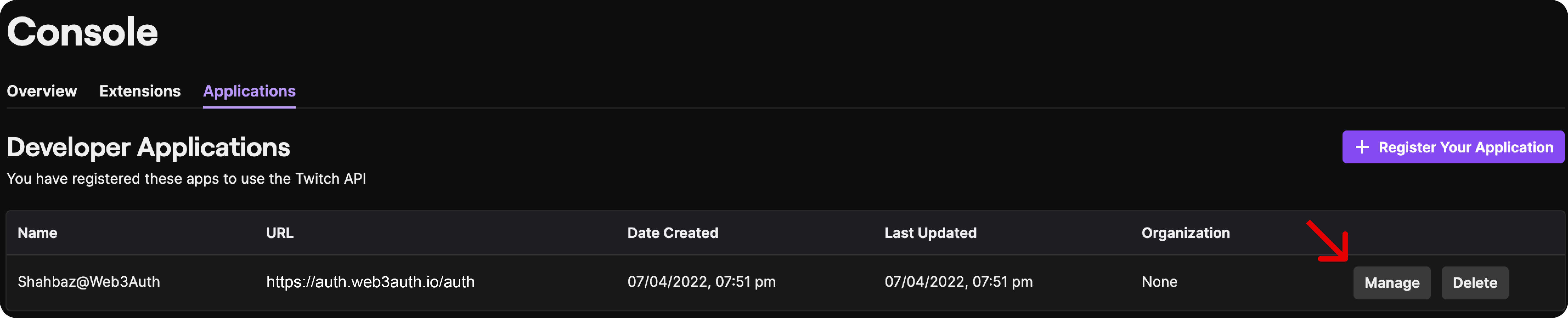 Twitch application manage